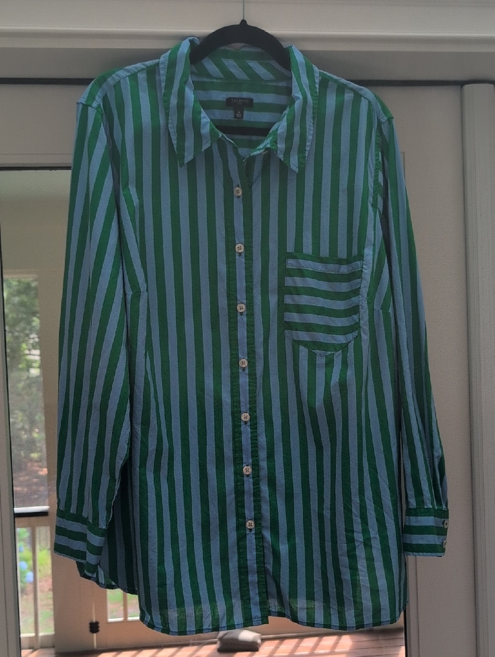Talbots Plus Garden Stripe 100% Cotton Button Front Shirt Blue & Green Size 2X - Picture 8 of 9